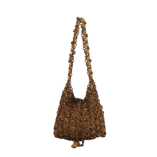 Bottega Veneta Vintage Brown Copper Beaded and Metallic Net Hobo Bag
