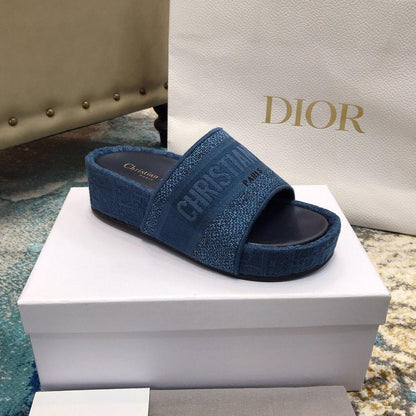 DIOR Dway Embroidered Denim Wedge Sandals