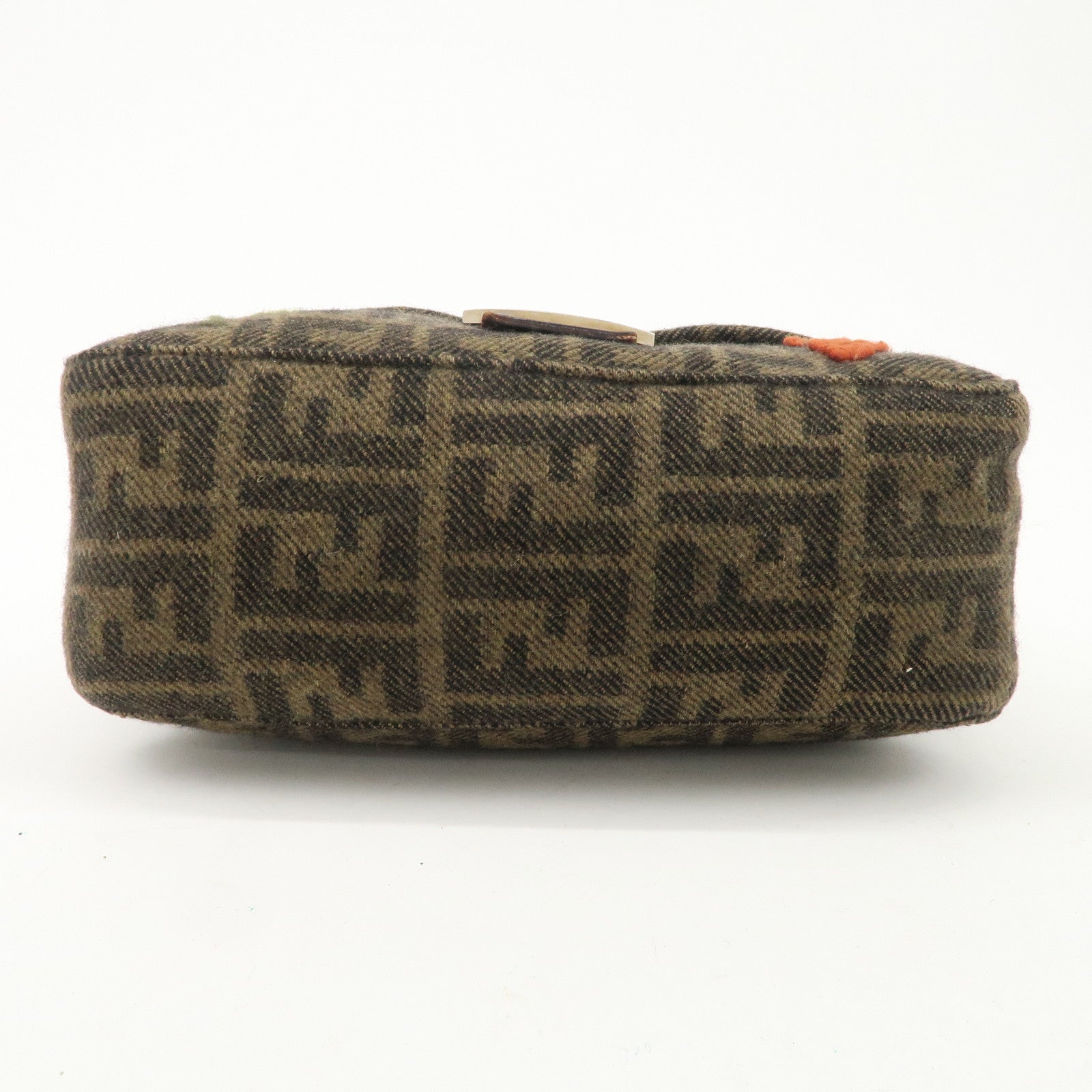 FENDI Mamma Baguette Wool Leather Shoulder Bag Tree Motif Khaki Rovelle Bags