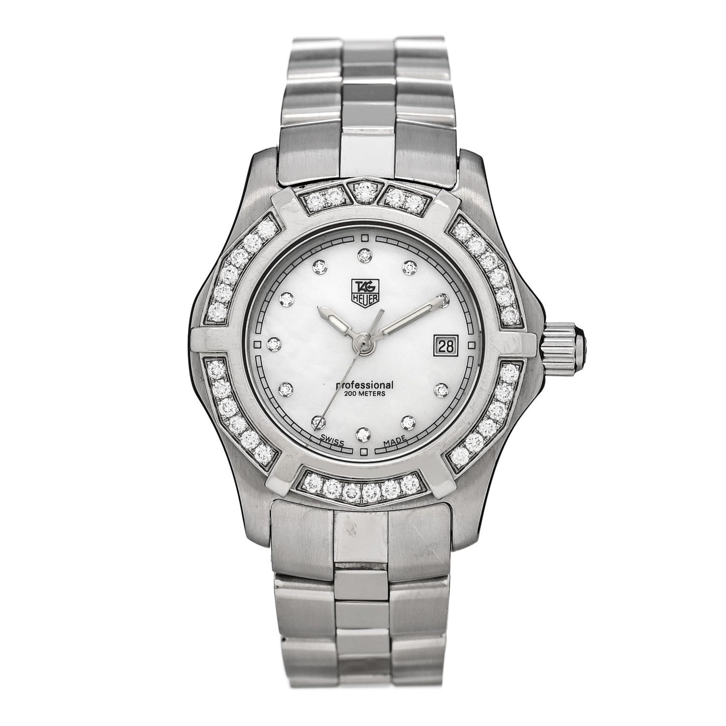 Stainless Steel Diamond Bezel Mother of Pearl 27mm Professional 2000 Quartz Watch WN131J