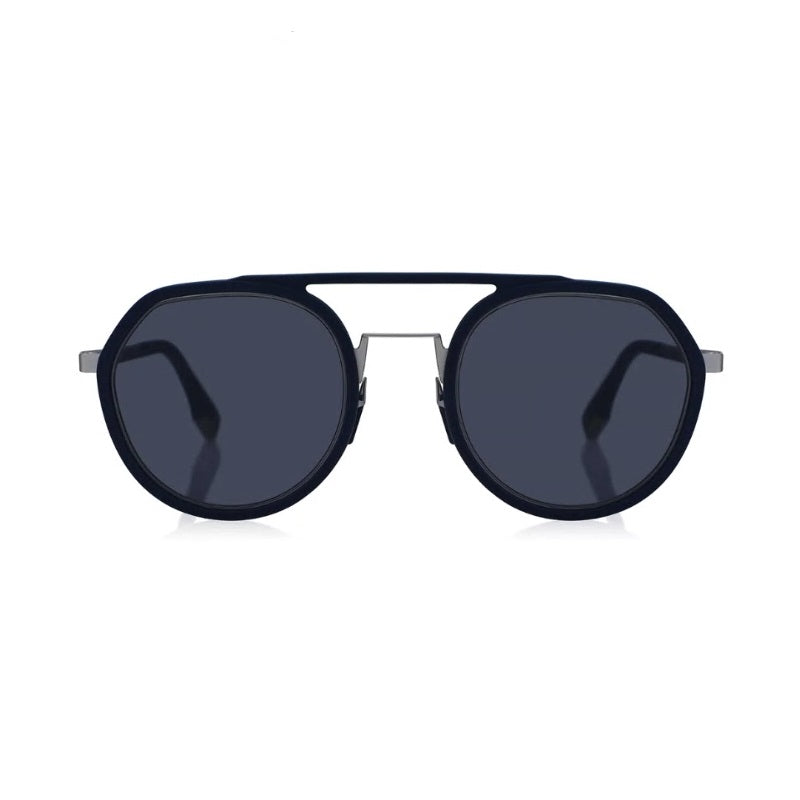 Fendi Sunglasses Round Full Rim, Matte Blue Silver Frame and Blue Lens FE40040U90V Rovelle Bags
