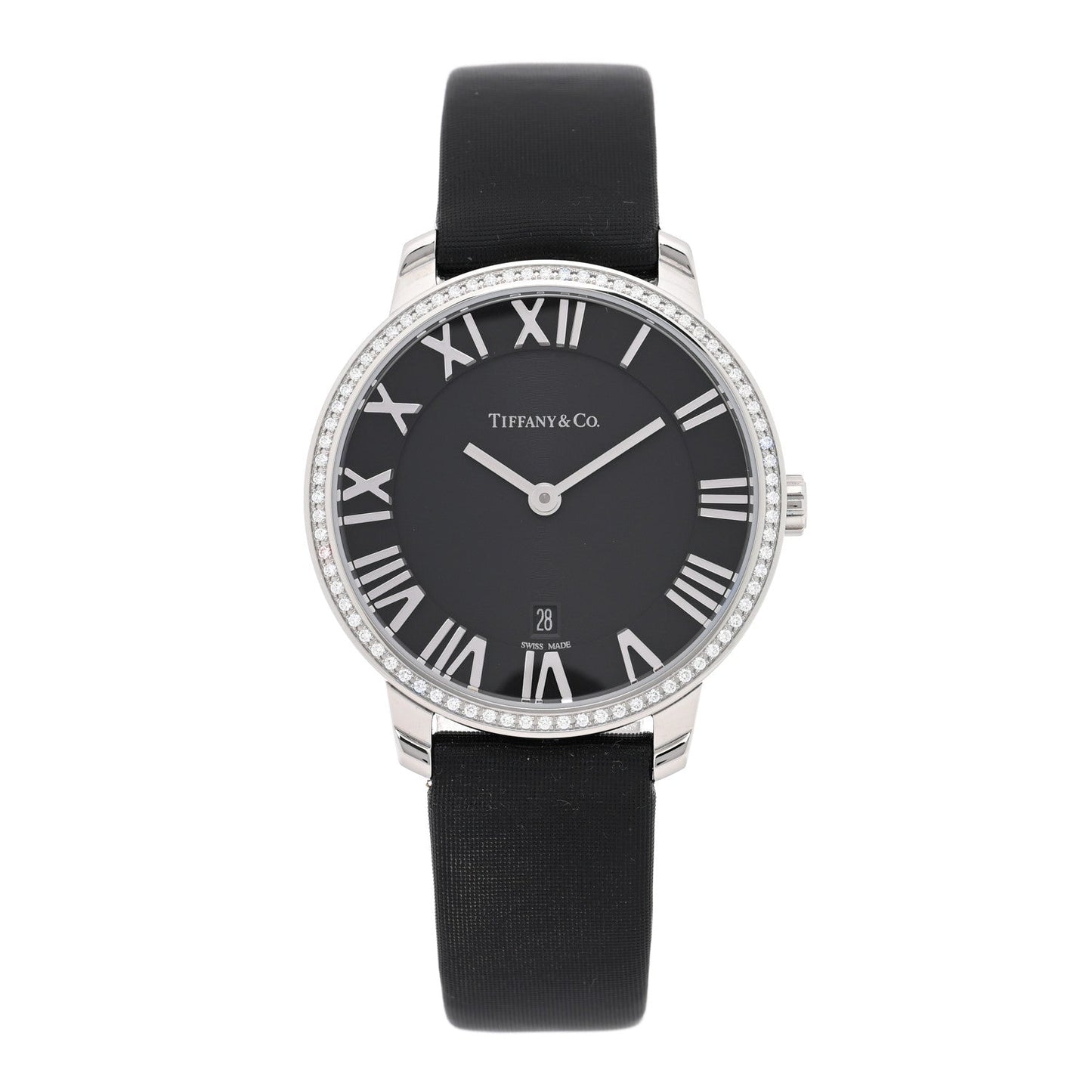Stainless Steel Satin Diamond Bezel 31mm Atlas 2-Hand Quartz Watch Black