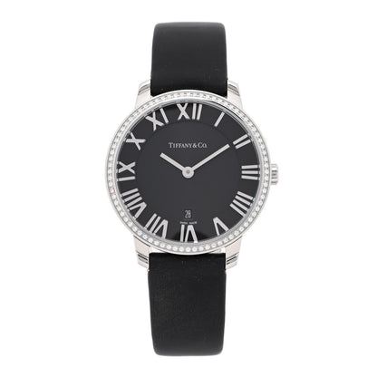 Stainless Steel Satin Diamond Bezel 31mm Atlas 2-Hand Quartz Watch Black