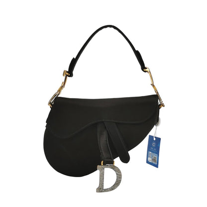 Dior Saddle Mini Silk Satin Handbag Black with crystals Rovelle Bags