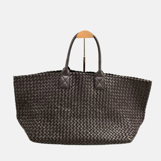 Bottega Veneta Cabat Large Intreccio Leather Tote Bag Dark Chocolate Brown 42cm