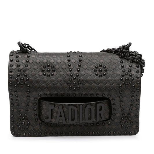 Black Dior Medium Embossed Calfskin Studded Jadior Chain Flap Shoulder Bag Rovelle Bags