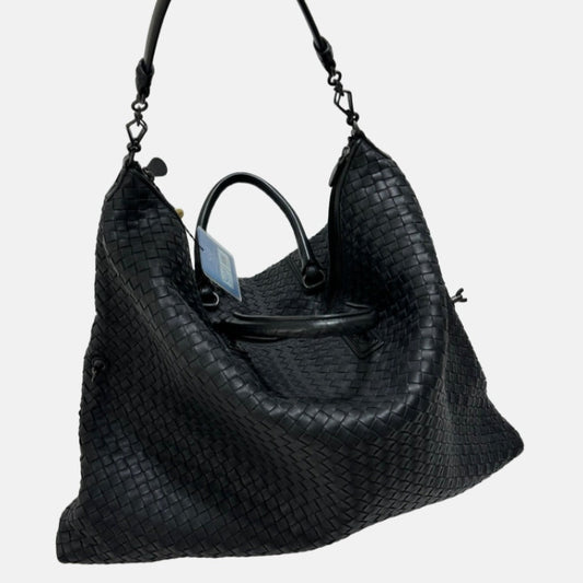 Bottega Veneta Maxi Convertible Tote Bag Hobo Black Leather Two-way Carry 50cm