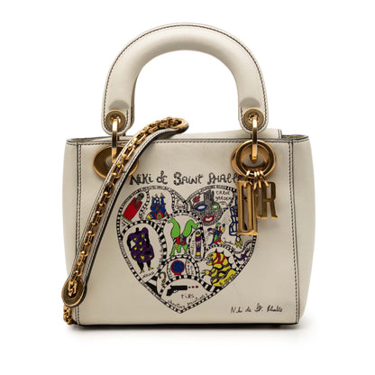 White Dior Dioramour Niki De Saint Phalle Mini Calfskin Lady Dior Satchel Rovelle Bags