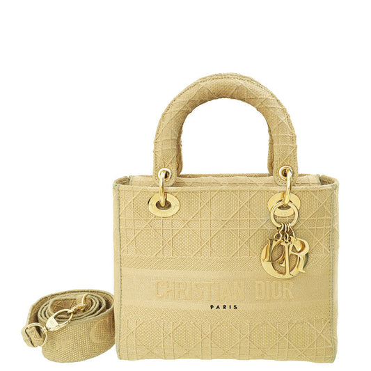 Christian Dior Beige Lady D-Lite Cannage Embroidery Medium Bag Rovelle Bags