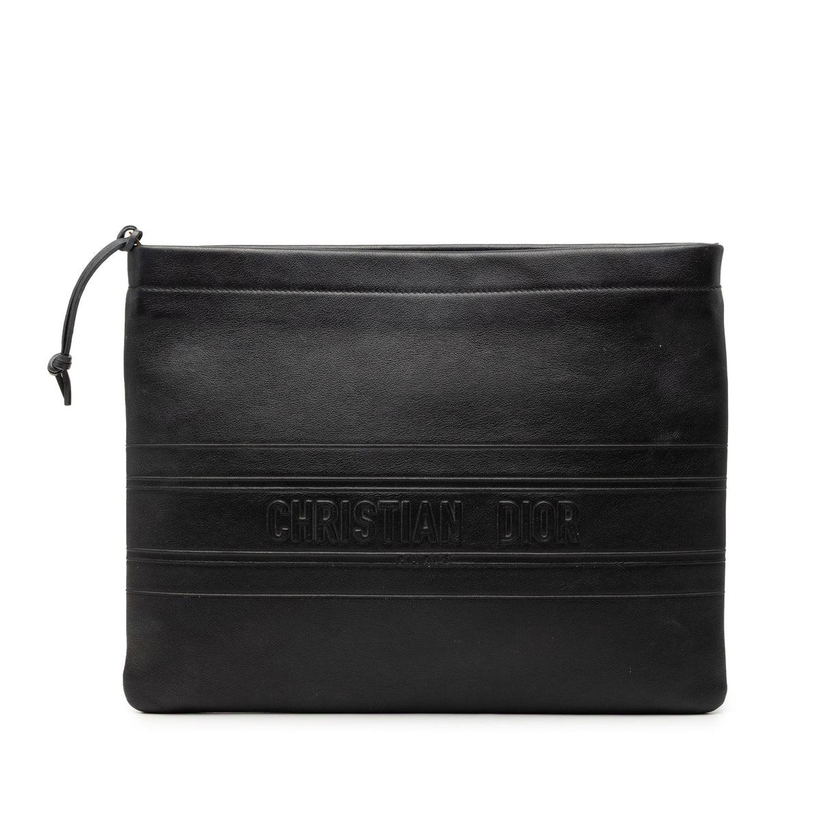 Black Dior Logo Embossed Leather Clutch Rovelle Bags