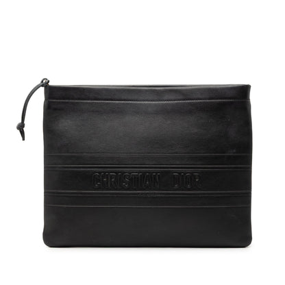 Black Dior Logo Embossed Leather Clutch Rovelle Bags