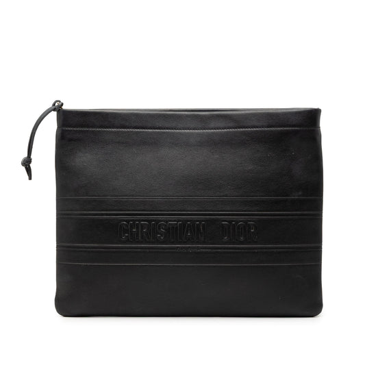 Black Dior Logo Embossed Leather Clutch Rovelle Bags