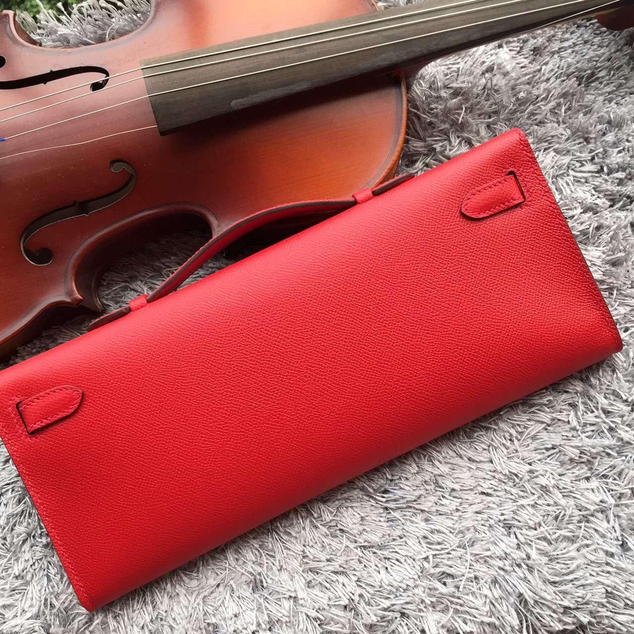 Luxury Hermes Red Handcrafted Kelly Cut Clutch