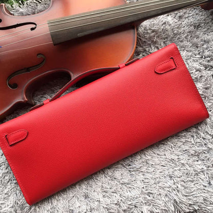 Luxury Hermes Red Handcrafted Kelly Cut Clutch
