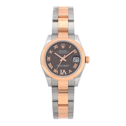 Stainless Steel 18K Everose Diamond 31mm Oyster Perpetual Datejust Watch Chocolate Roman 178241