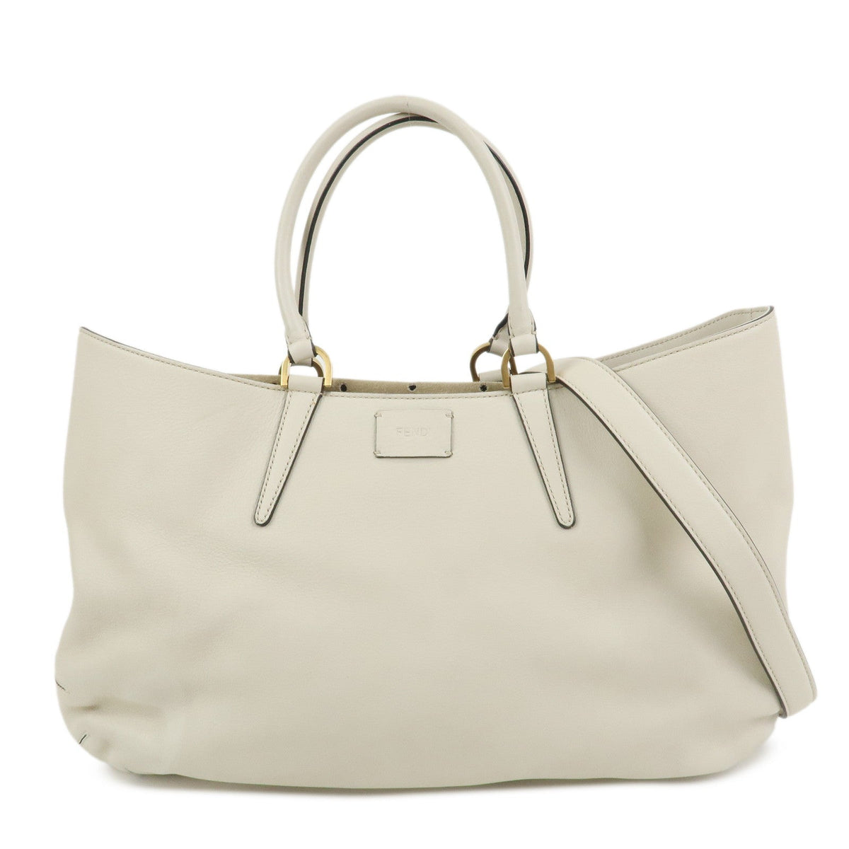 FENDI Logo Leather 2Way Bag Hand Bag Shoulder Bag Ivory 8BN238 Rovelle Bags