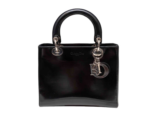 Black Christian Dior Medium Patent Lady Dior Bag Rovelle Bags