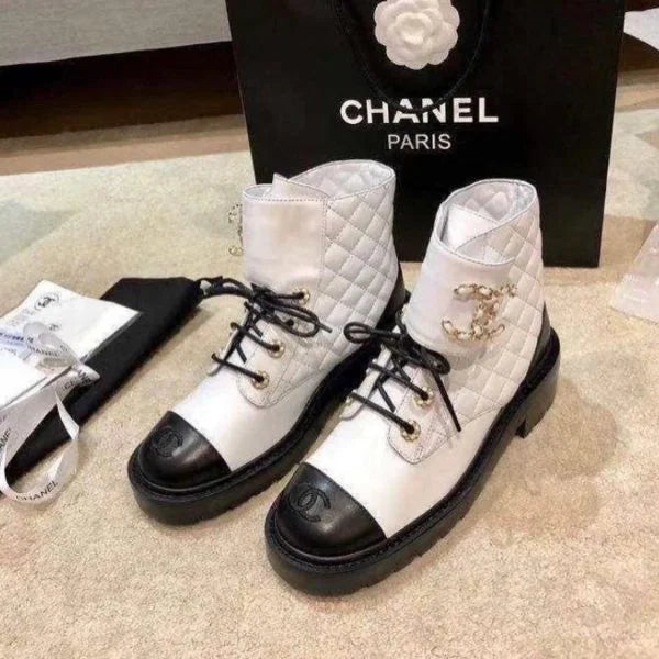 Chanel Leather Lace Up Boots
