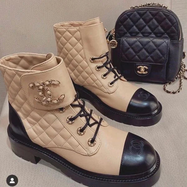 Chanel Leather Lace Up Boots