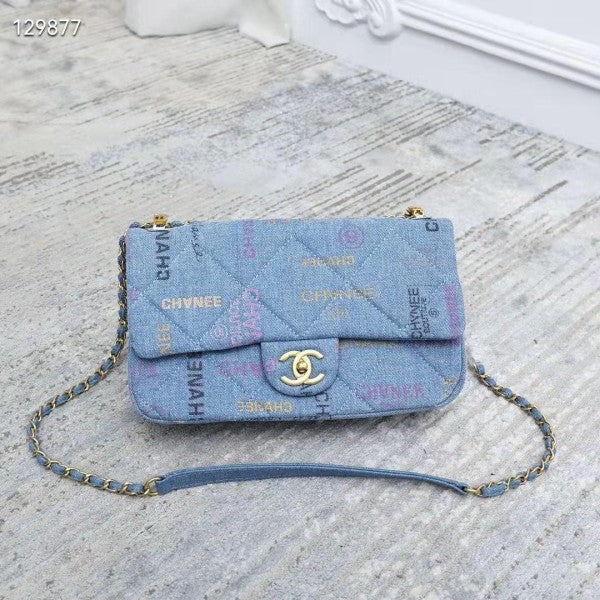Chanel Denim Flap Bag For Women Sky Blue