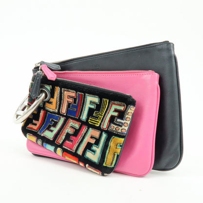 FENDI Zuccca F is FENDI Leather Velvet Triplette Clutch Bag 8BS001 Rovelle Bags