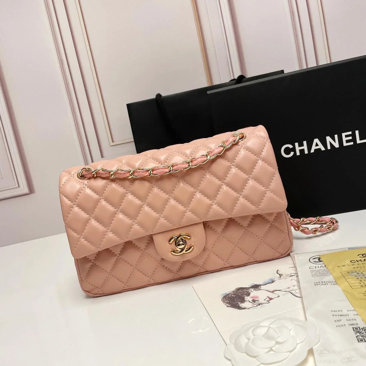 Chanel Classic Flap Bag 25 For Women Light Pink