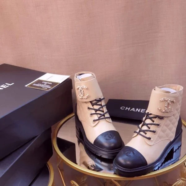 Chanel Leather Lace Up Boots