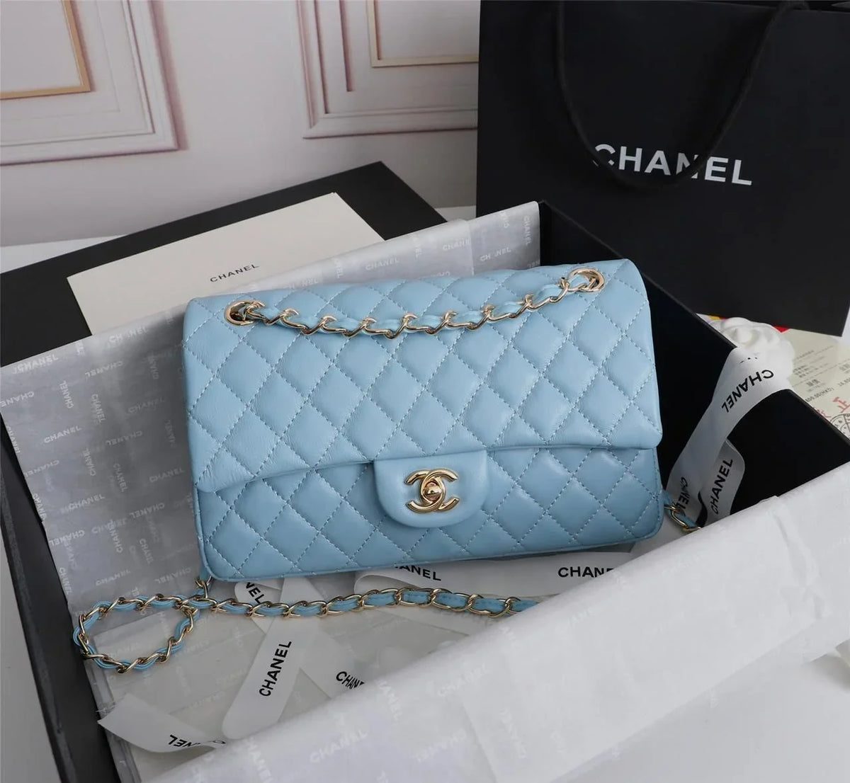 Chanel Classic Flap Bag 25 Sky Blue
