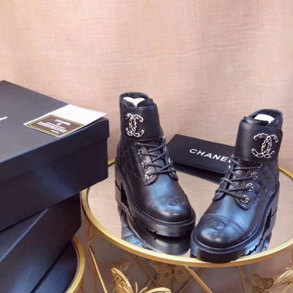Chanel Leather Lace Up Boots