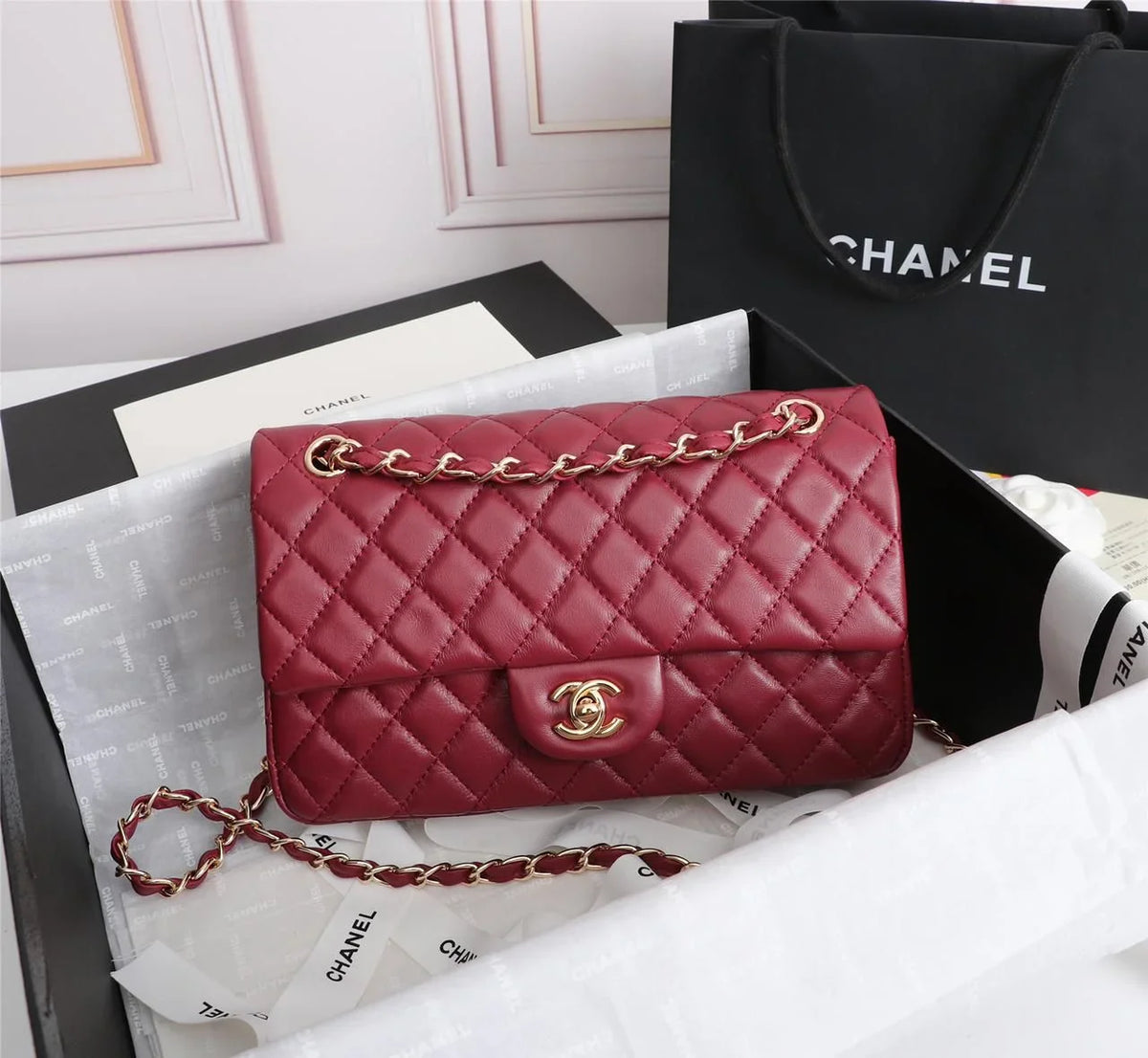 Chanel Classic Flap Bag 25 Maroon Red