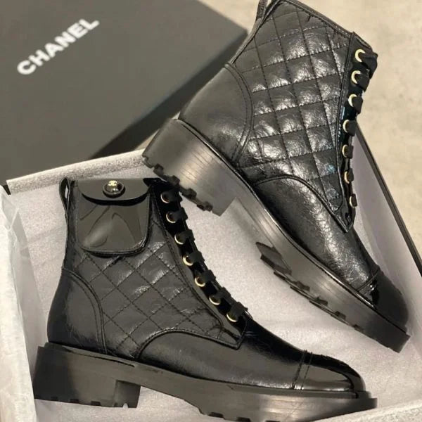 Chanel Leather Lace Up Boots