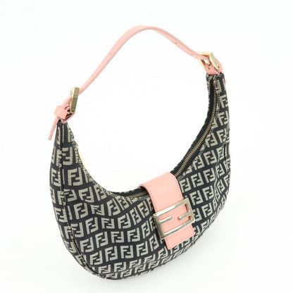 FENDI Zucchino Canvas Leather Shoulder Bag Black Pink 8BR020 Rovelle Bags