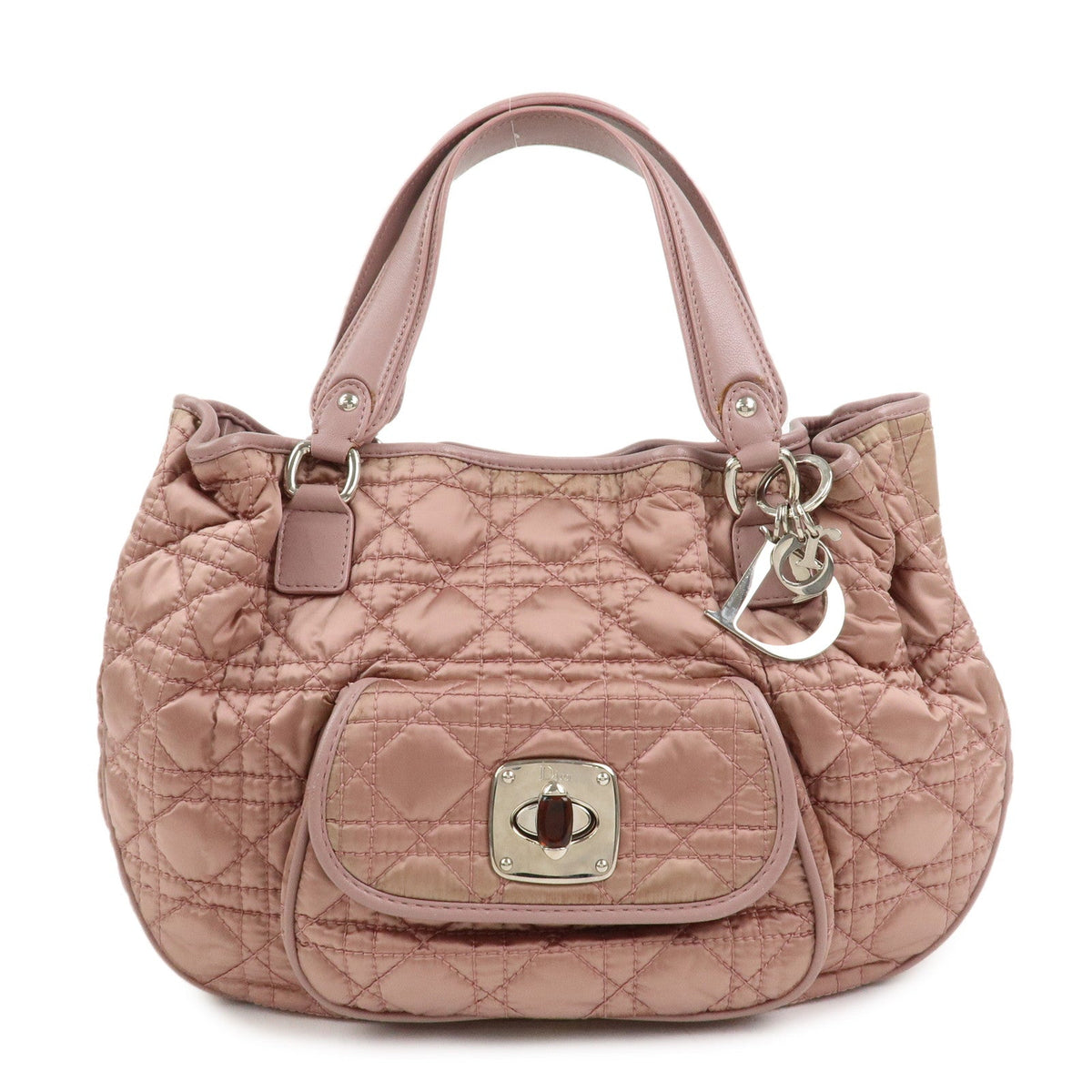 Christian Dior Cannage Nylon Leather Hand Bag Tote Bag Pink Rovelle Bags