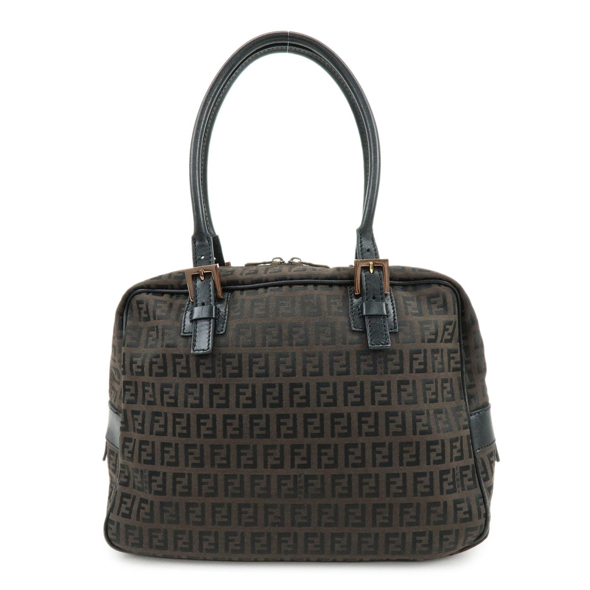 FENDI Zucchino Canvas Leather Hand Bag Boston Bag Brown 8BN005 Rovelle Bags