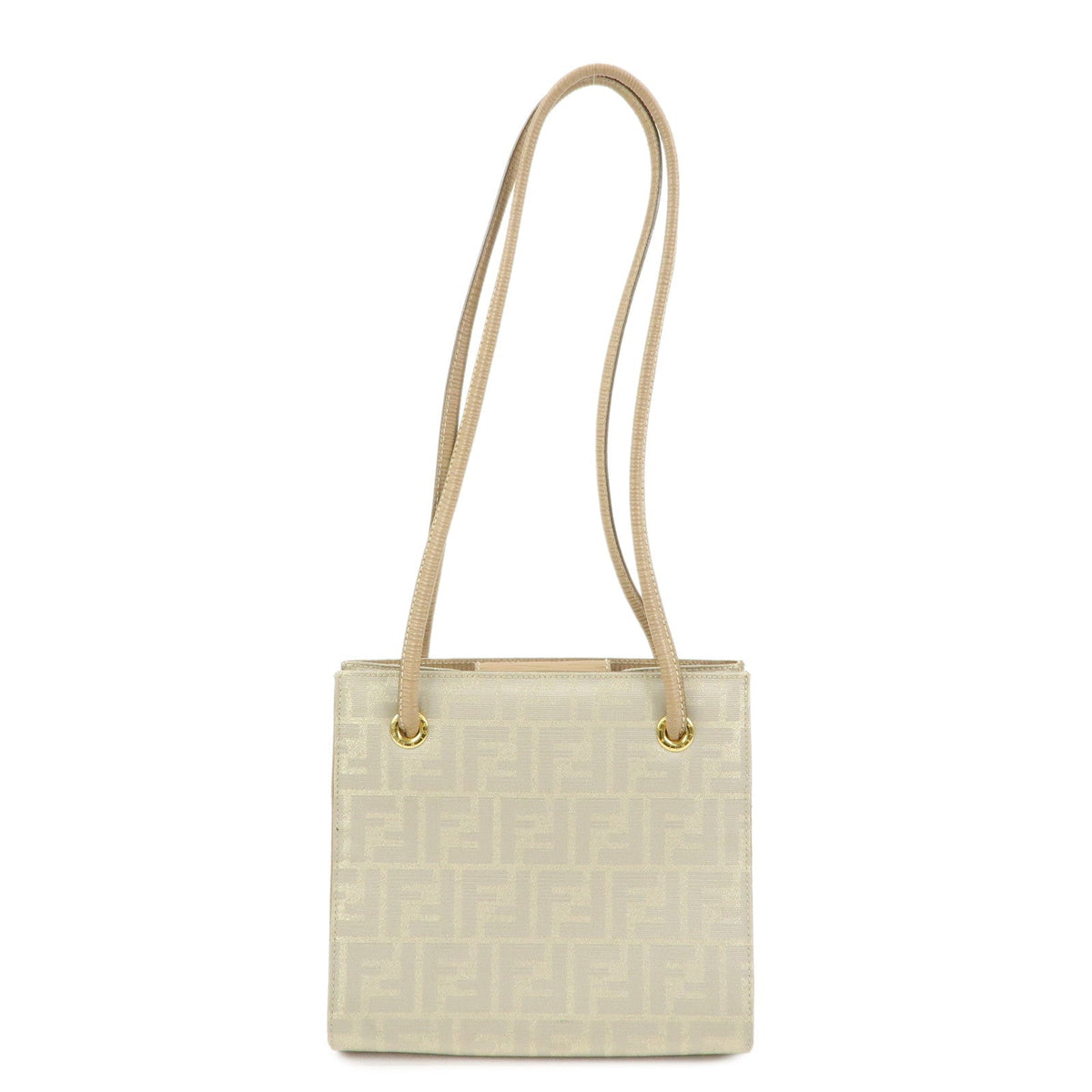 FENDI Zucca Canvas Leather Shoulder Bag Beige Rovelle Bags