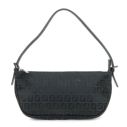 FENDI Zucchino Canvas Leather Shoulder Bag Hand Bag Black Rovelle Bags