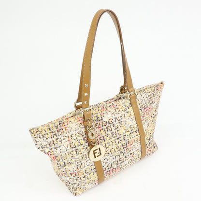 FENDI Zucchino Canvas Leather Flower Print Tote Bag Hand Bag 8BH215 Rovelle Bags