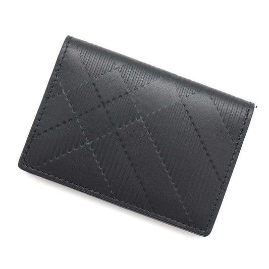 BURBERRY Embossed Check Bifold Card Case Black8103993 Leather