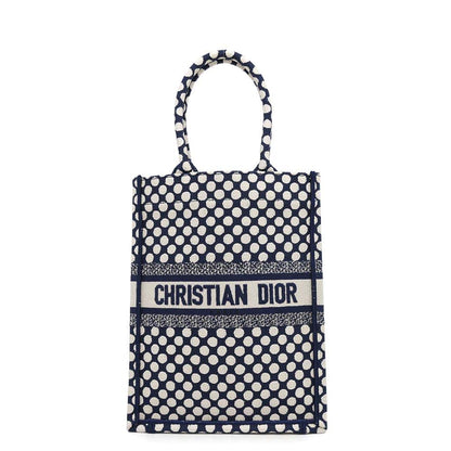 Dior Vertical Book Tote Dot White/Navy Canvas Rovelle Bags