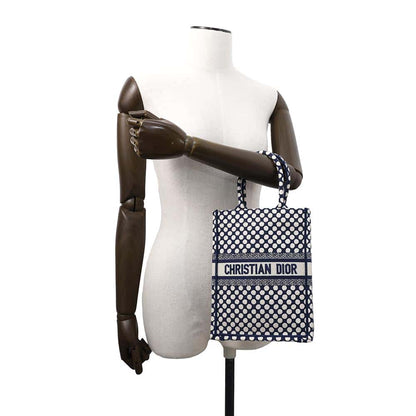Dior Vertical Book Tote Dot White/Navy Canvas Rovelle Bags