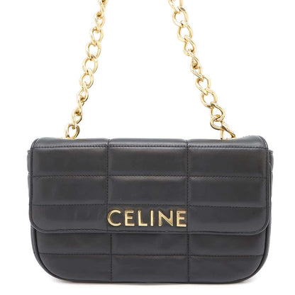 CELINE Chain Matelasse MonoChrome Shoulder Black Goatskin Leather