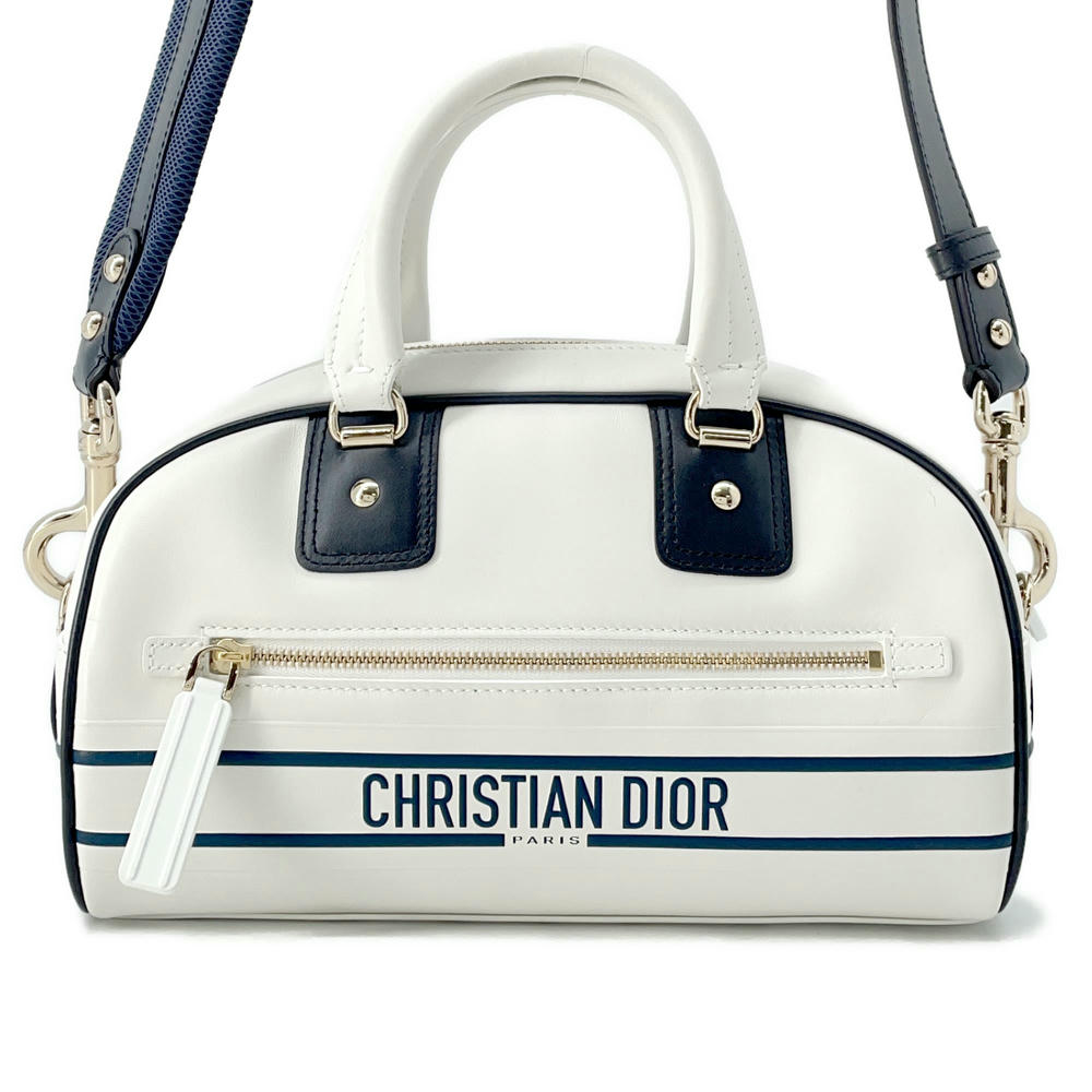 Dior Vibe 2WAY Bowling Bag White/NavyM6209OOBR Leather Rubber Size Small Rovelle Bags