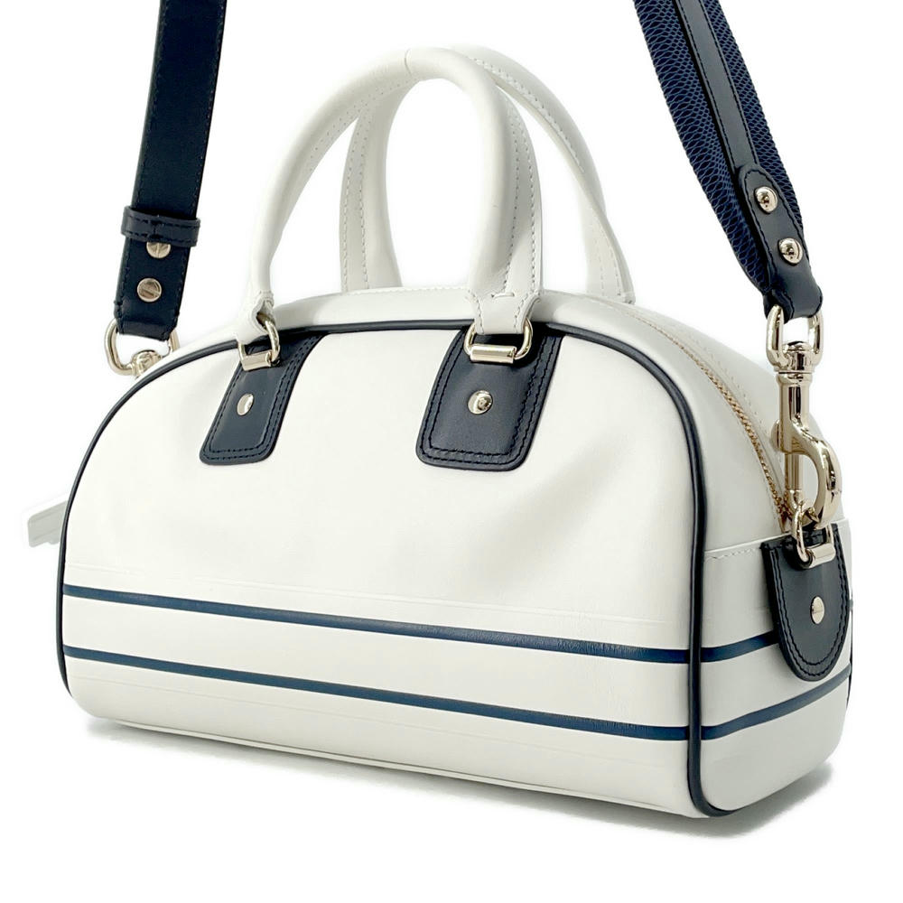 Dior Vibe 2WAY Bowling Bag White/NavyM6209OOBR Leather Rubber Size Small Rovelle Bags