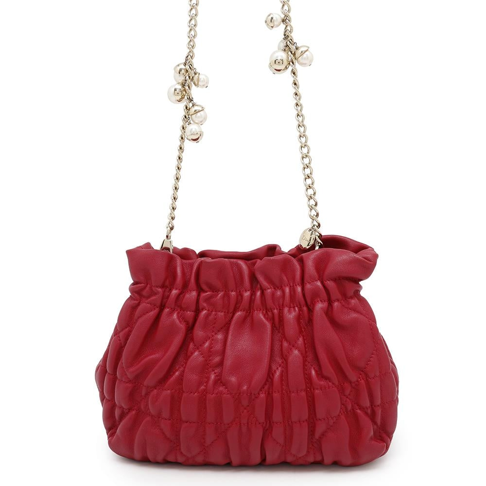 Dior Cannage ChainShoulder Bag with PearlBag Charm Red Leather Rovelle Bags