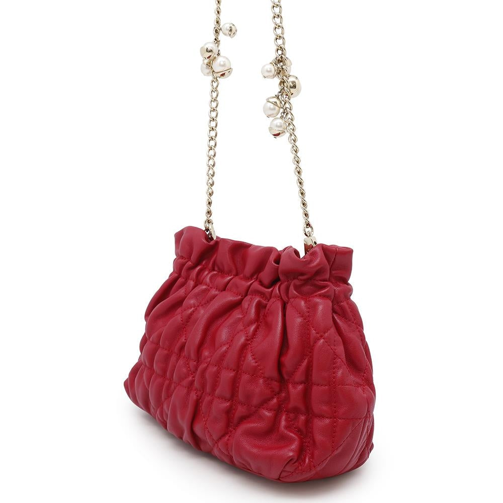Dior Cannage ChainShoulder Bag with PearlBag Charm Red Leather Rovelle Bags