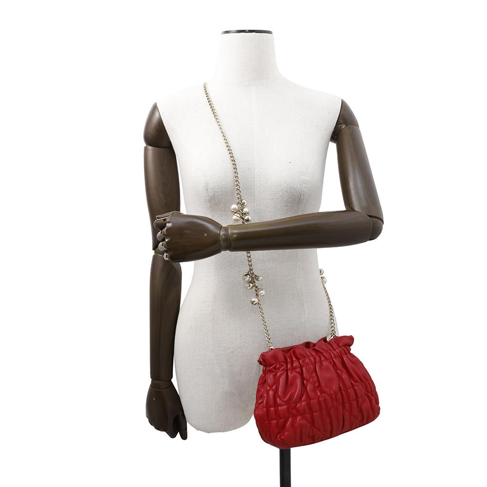 Dior Cannage ChainShoulder Bag with PearlBag Charm Red Leather Rovelle Bags