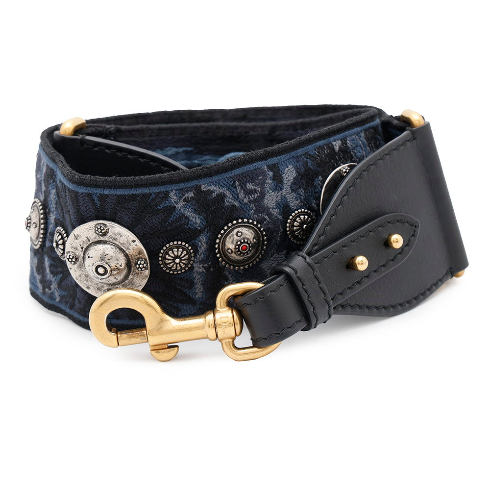 Dior Medallion Embroidery Shoulder Strap BlueAY5626W3 Canvas Leather Rovelle Bags