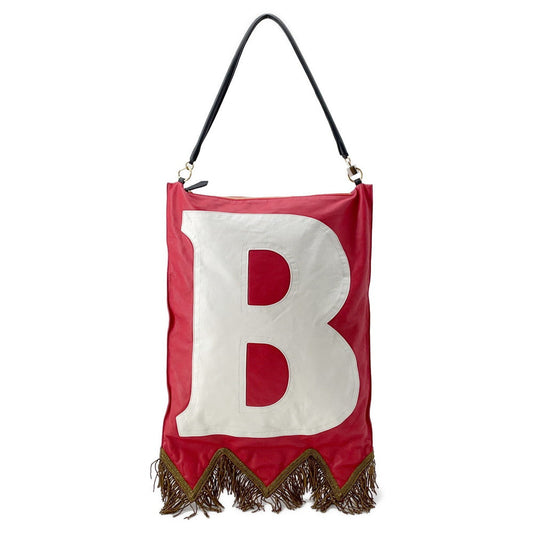 BURBERRY BT logo fringe flag bag Red/White8046596 Leather