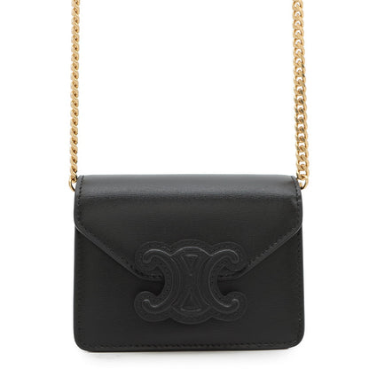 CELINE Triomphe Card Holder ChainShoulder Black10J743DPV Leather