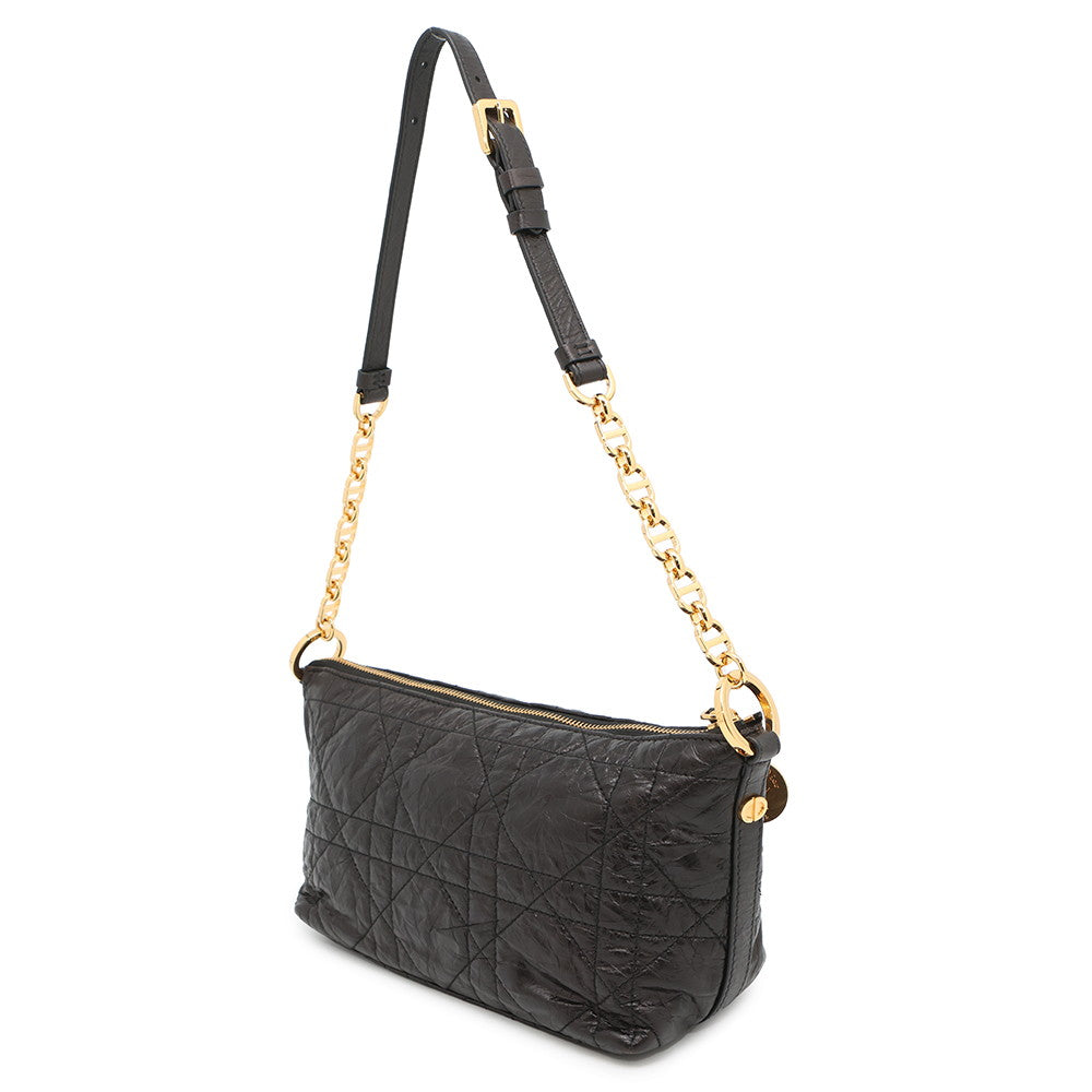 Dior Diorstar Hobo Bag Macrocannage Crinkled BlackS3202UNIO Calf Leather Rovelle Bags